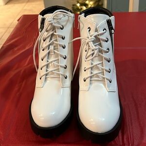 ALLEGRA K WOMENS CHUNKY HEEL LACE UP BOOT